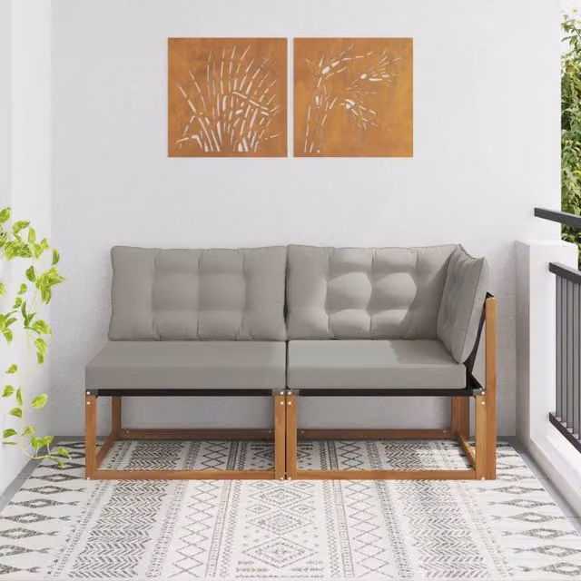 Set di 2 divani modulari angolari vidaXL in legno di acacia e tessuto grigio per esterno