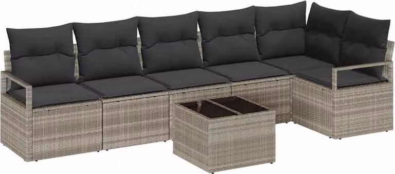 Set di divani 7 pcs Grigio chiaro polyrattan