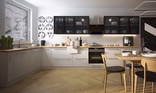 Mobile da cucina 198x445cm bianco / bianco puro laccato opaco Mobile da cucina moderno