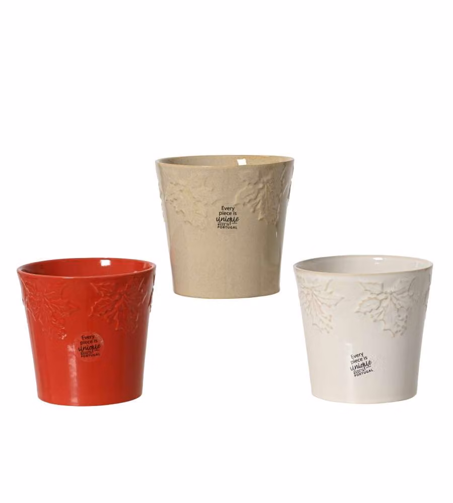 Vaso rotondo in gres 13,7x13 cm colore assortito e fantasia agrifoglio