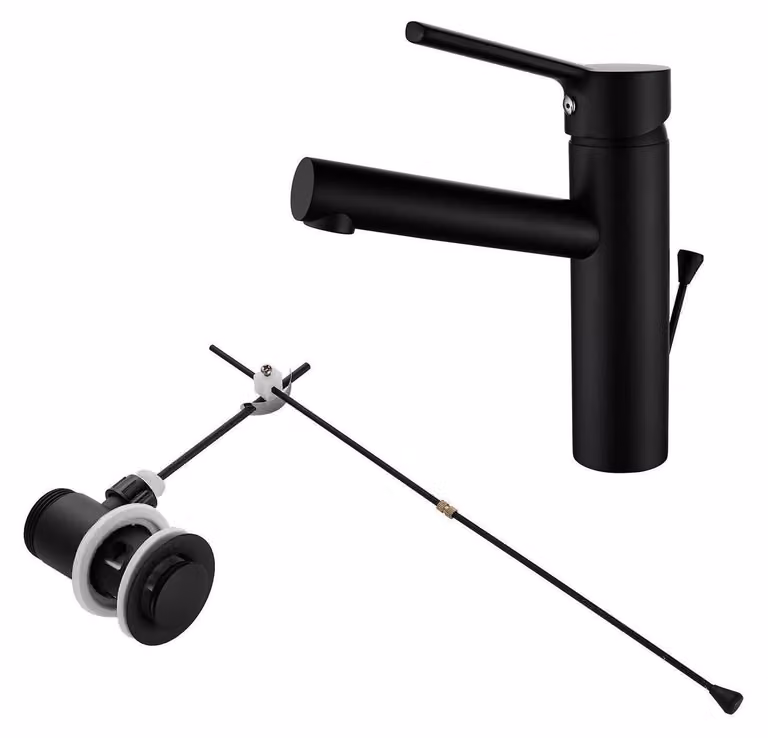 Miscelatore monocomando per lavabo, nero, cilindrico, con bocchetta di erogazione di 120 mm