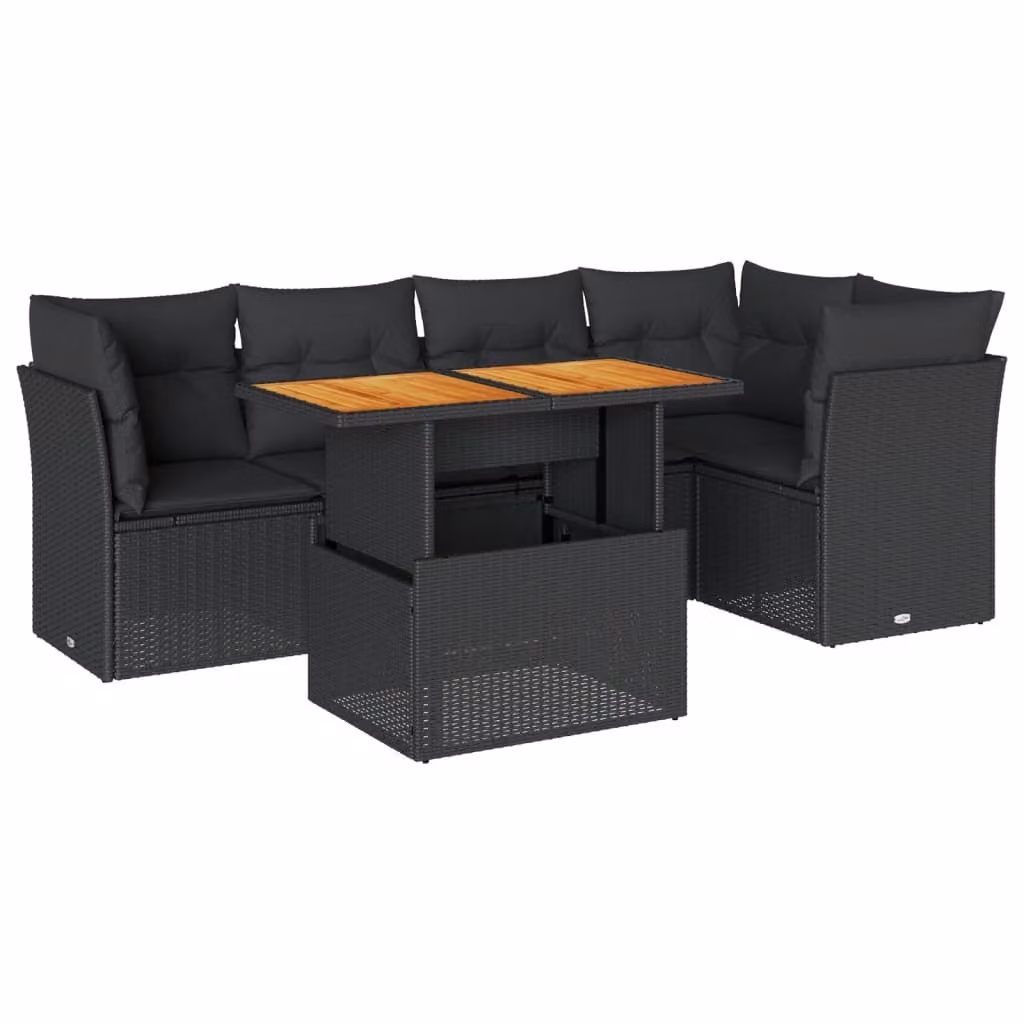Set Divano da Giardino 6 pz con Cuscini Nero in Polyrattan