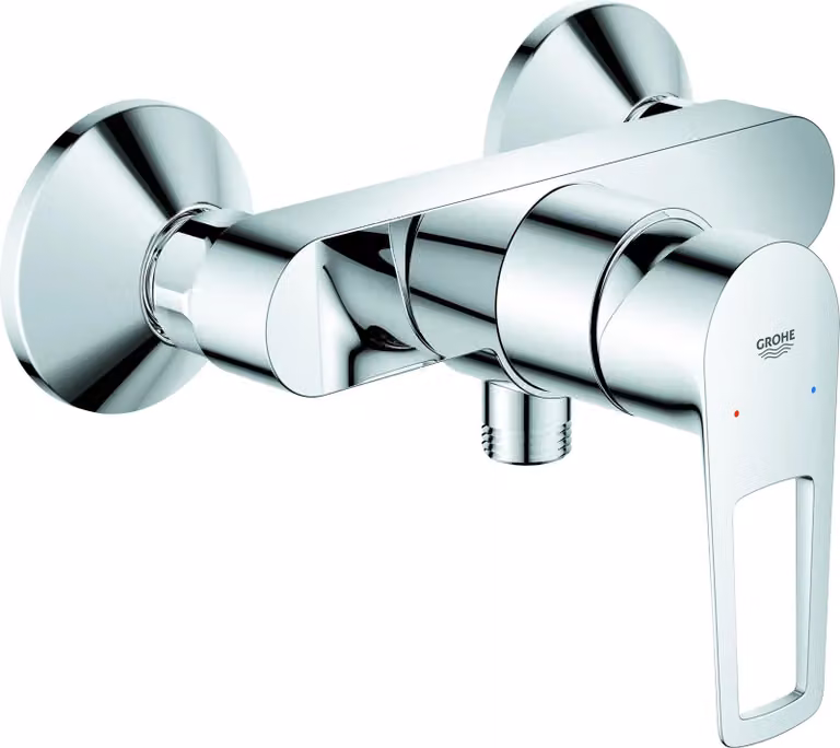 Miscelatore monocomando per doccia Grohe BauLoop 23633\_1, montaggio a parete, con limitatore di temperatura, raccordi a S, a sicurezza intrinseca, cromato, 1 pz.
