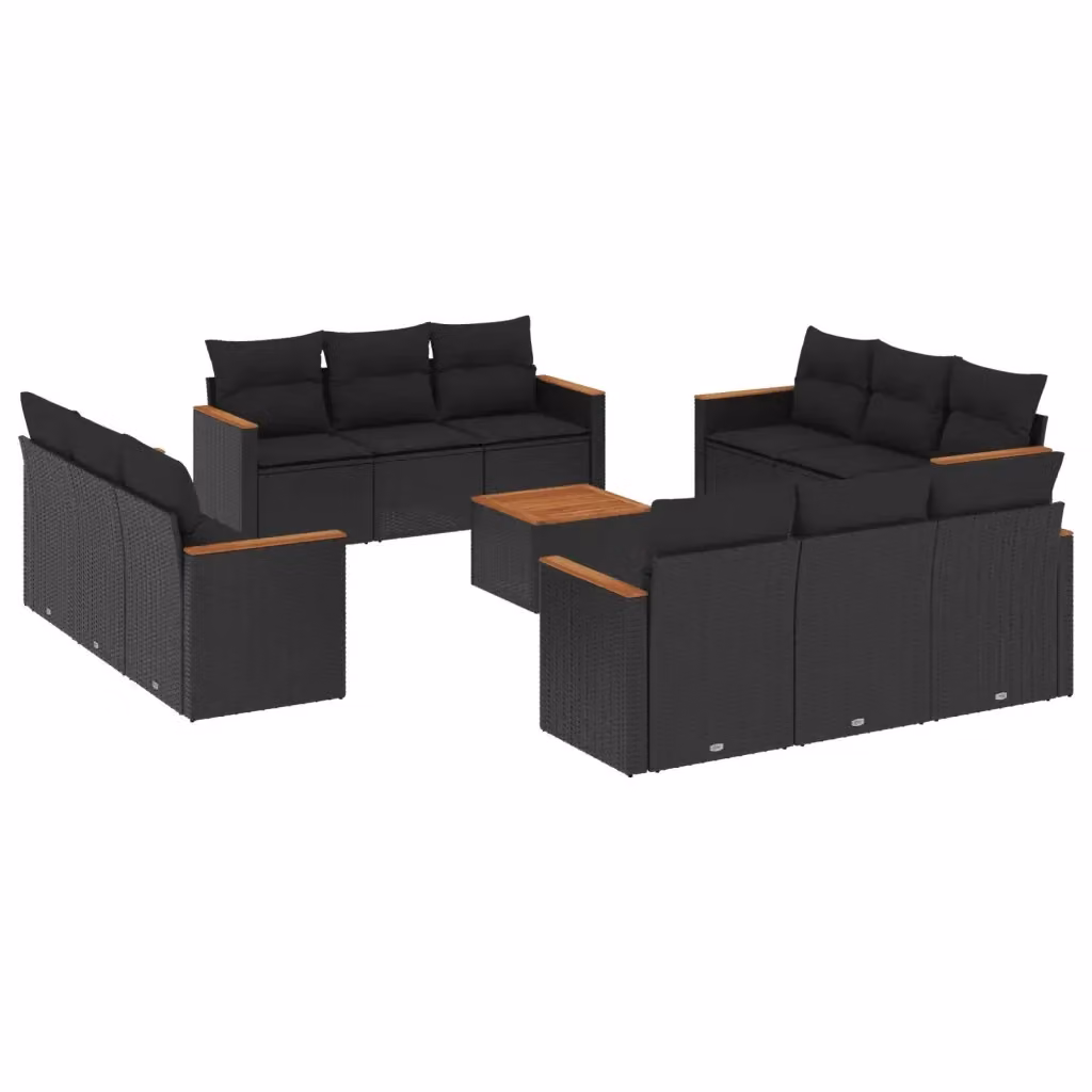 Set di Divani da Giardino vidaXL in Polyrattan Nero con Cuscini e Tavolino da Esterno a Forma di U – 2