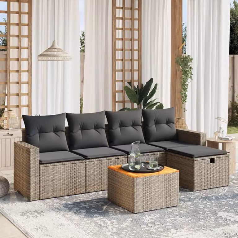 vidaXL Set Divano da Giardino a L 6 pz Grigio con Cuscini e Tavolino in Metallo e Tessuto Resistente ai Raggi UV