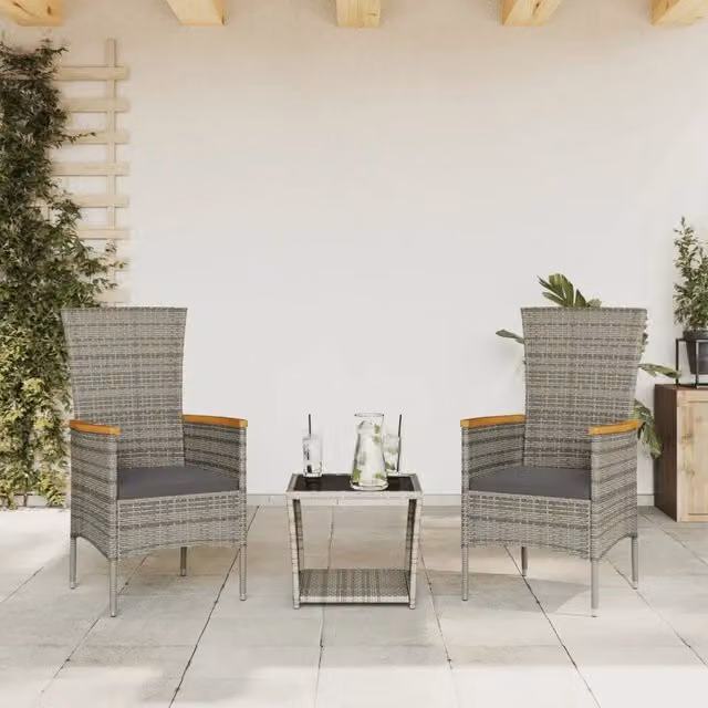 Set da Pranzo da Giardino 3 pz con Cuscini in Polyrattan Grigio 3277562