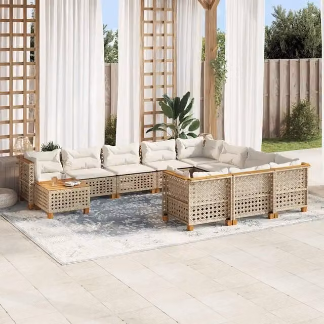 Set di Divani da Giardino vidaXL in Polyrattan Beige con Cuscini e Tavolino da Esterno a Forma di U