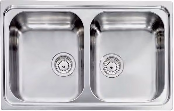 Lavello a due vasche ZENITH in acciaio inox color argento L: 79 cm, P: 50 cm