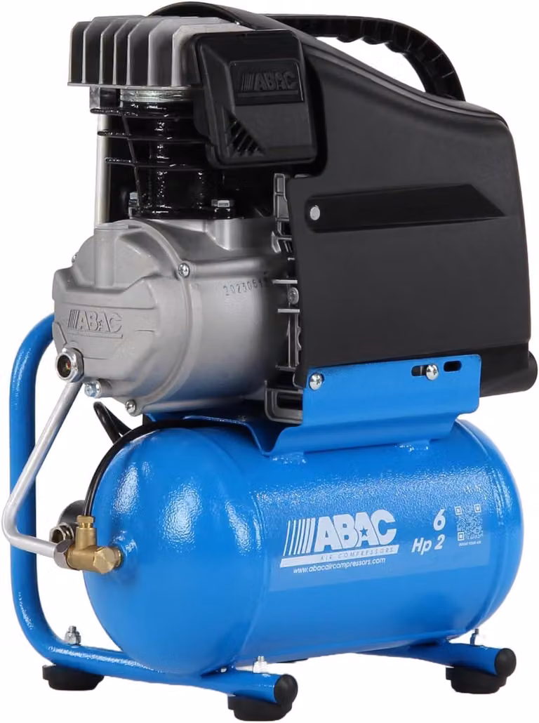 Compressore d'aria - Serbatoio da 6 litri - Lubrificato a olio - Doppio manometro - Pressione massima: 10 bar - Potenza: 2 cavalli