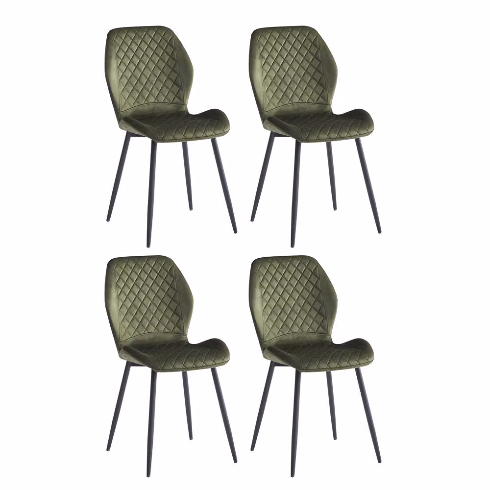 Sedia da pranzo CasaDolce MOLINA, set di 4, verde, rivestimento in tessuto morbido, 48x59,5x86 cm, imbottitura in schiuma, 120 kg di carico max