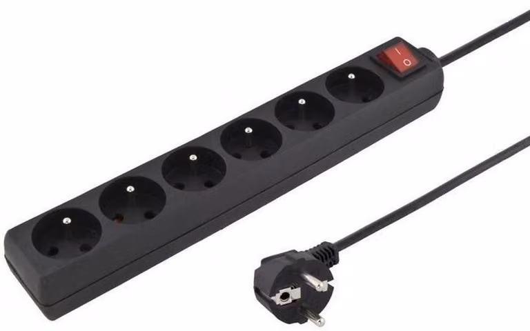 PremiumCord Cavo di prolunga 230V 3m 6 prese + interruttore, nero