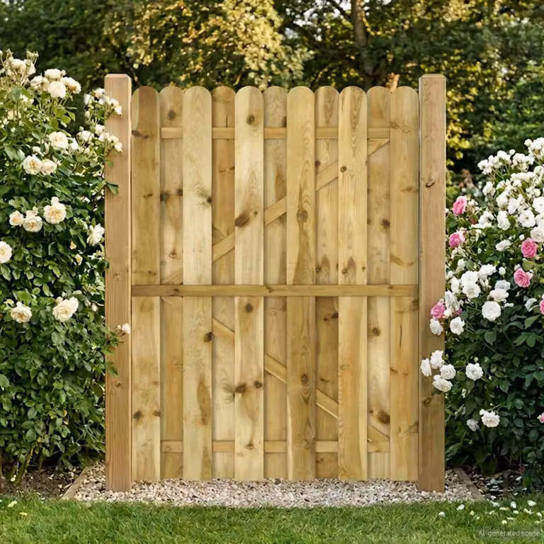 Cancello singolo da giardino vidaXL in legno di pino massello, Verde o Marrone, L: 100 cm, H: 150 cm