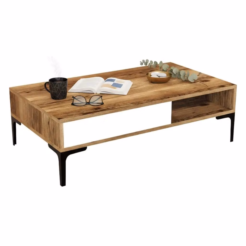 Tavolino da salotto Gru DMORA moderno in noce e bianco L: 105 cm, P: 60 cm, H: 33 cm – 2
