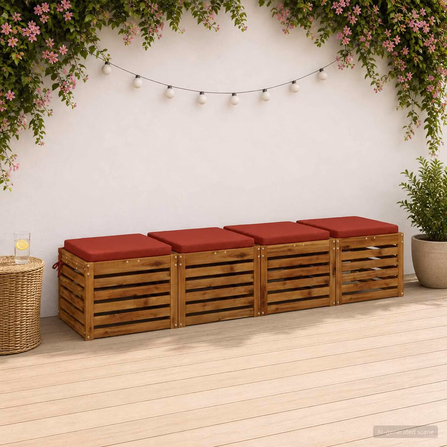 Set di 4 cuscini per sedia vidaXL SOEST in poliestere rosso con fodera rimovibile e resistenza UV
