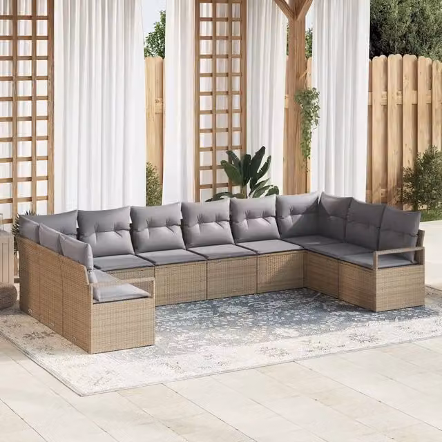 Set di divani 10 pz Beige polyrattan 3346560