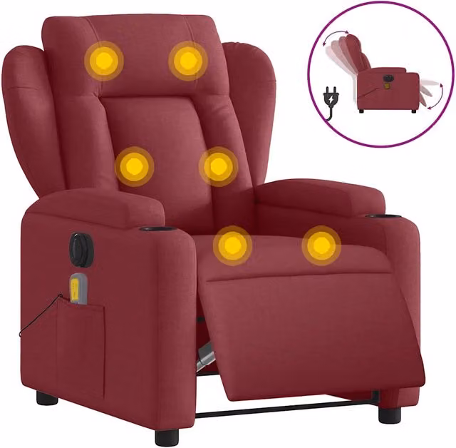 Poltrona Massaggiante | Sedia Relax Reclinabile Elettrica Rosso Vino Tessuto