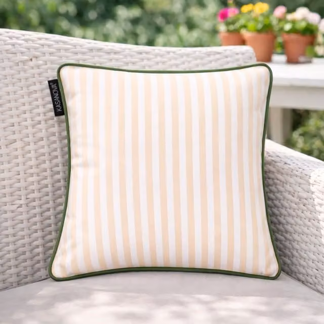 Cuscino arredo quadrato KASANOVA a righe beige, idrorepellente e lavabile, L/P: 30 x 30 cm