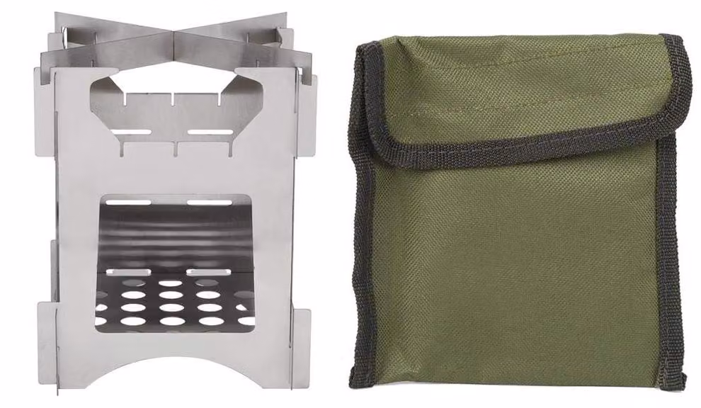 Stufa da campeggio portatile a legna - Acciaio inossidabile - 10x10x12 cm - Mini fornello da campeggio