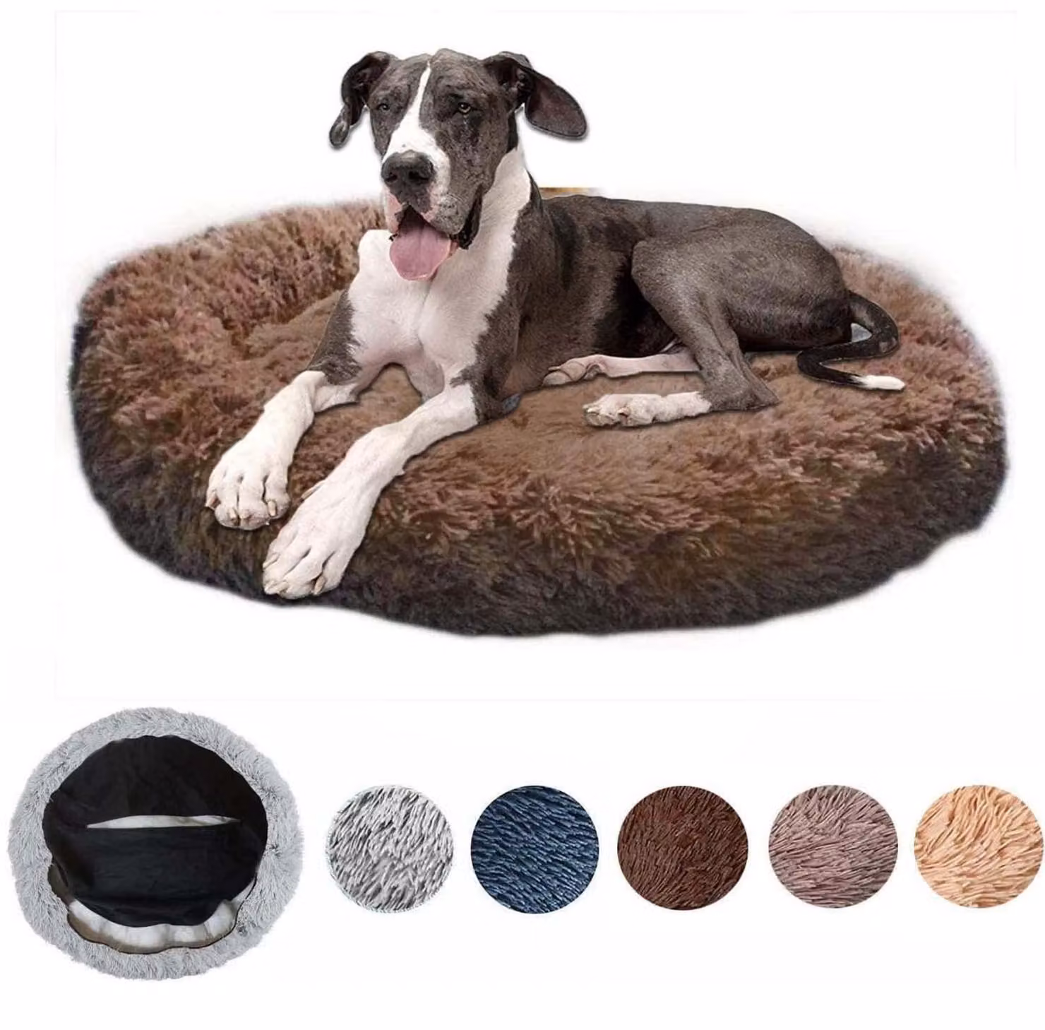 Cuccia ortopedica per cani di grandi dimensioni, lavabile, rotonda, color marrone scuro, diametro 70 cm