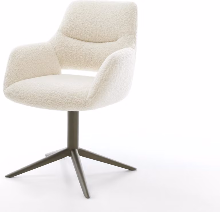 Sedia girevole DELIFE Yago-Flex con braccioli Tessuto teddy Beige Base con effetto finitura titanio Girevole a 360° Funzione oscillante Molle insacchettate