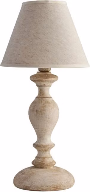 Lumetto Shabby Chic Bonetti Illumina in Bianco e Beige con paralume in tessuto e base in legno, stile rustico vintage, attacco E14