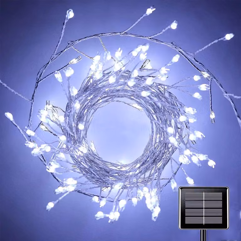 Catena luminosa solare con 300 LED, 8 modalità, impermeabile, 9 metri, colore bianco