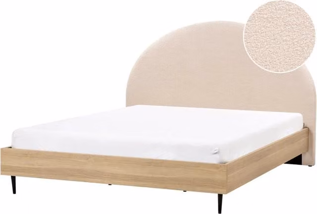 Letto matrimoniale in tessuto bouclè beige con rete 180 x 200 cm camera da letto in stile moderno