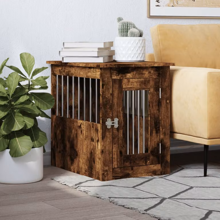 Gabbia per cani da arredamento vidaXL in legno rovere fumo L/P/H: 45 x 62 x 59 cm