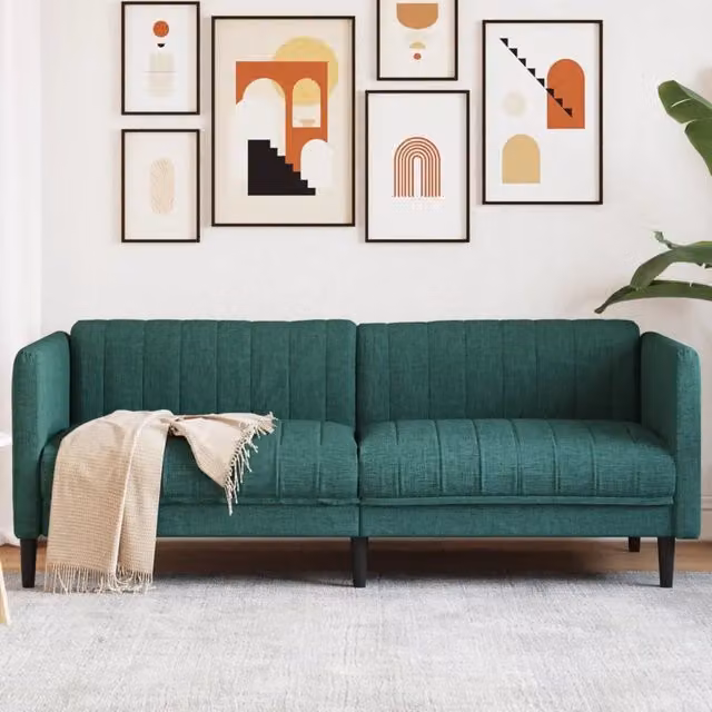 Divano letto moderno a 3 posti vidaXL in tessuto verde con funzione notte, L: 193 cm, P: 76,5 cm, H: 74,5 cm