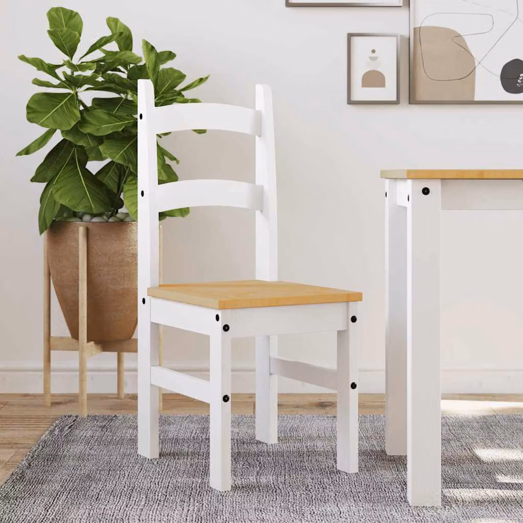 Set di 2 sedie da pranzo vidaXL in legno massello di pino bianco, stile minimalista, L: 40 cm, P: 46 cm, H: 99 cm
