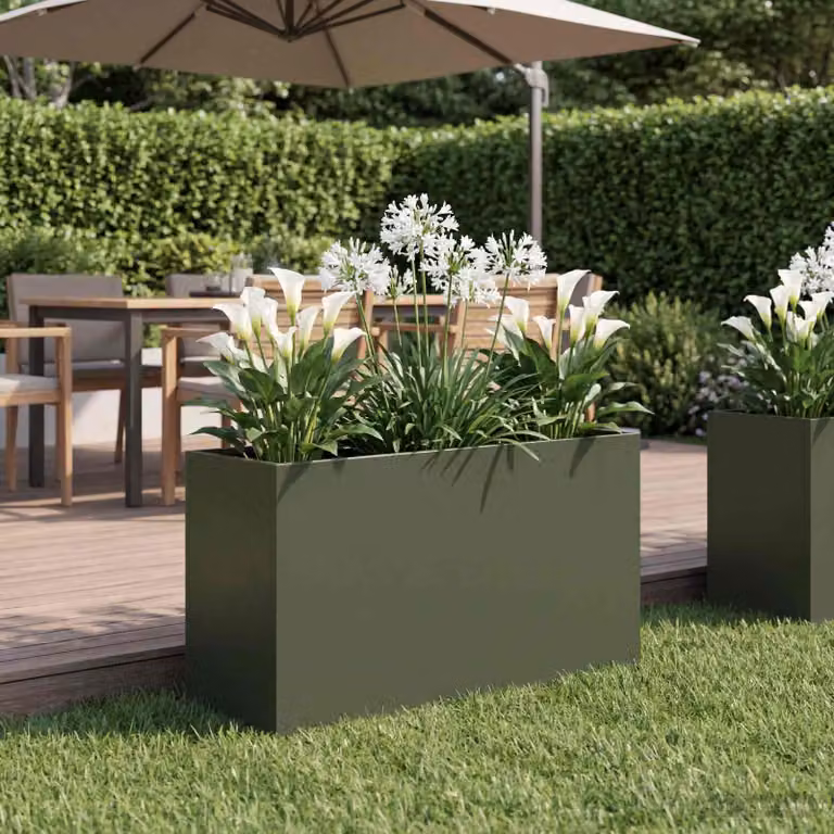 vidaXL Vaso da giardino in metallo Verde, L: 80 cm, P: 30 cm, H: 40 cm