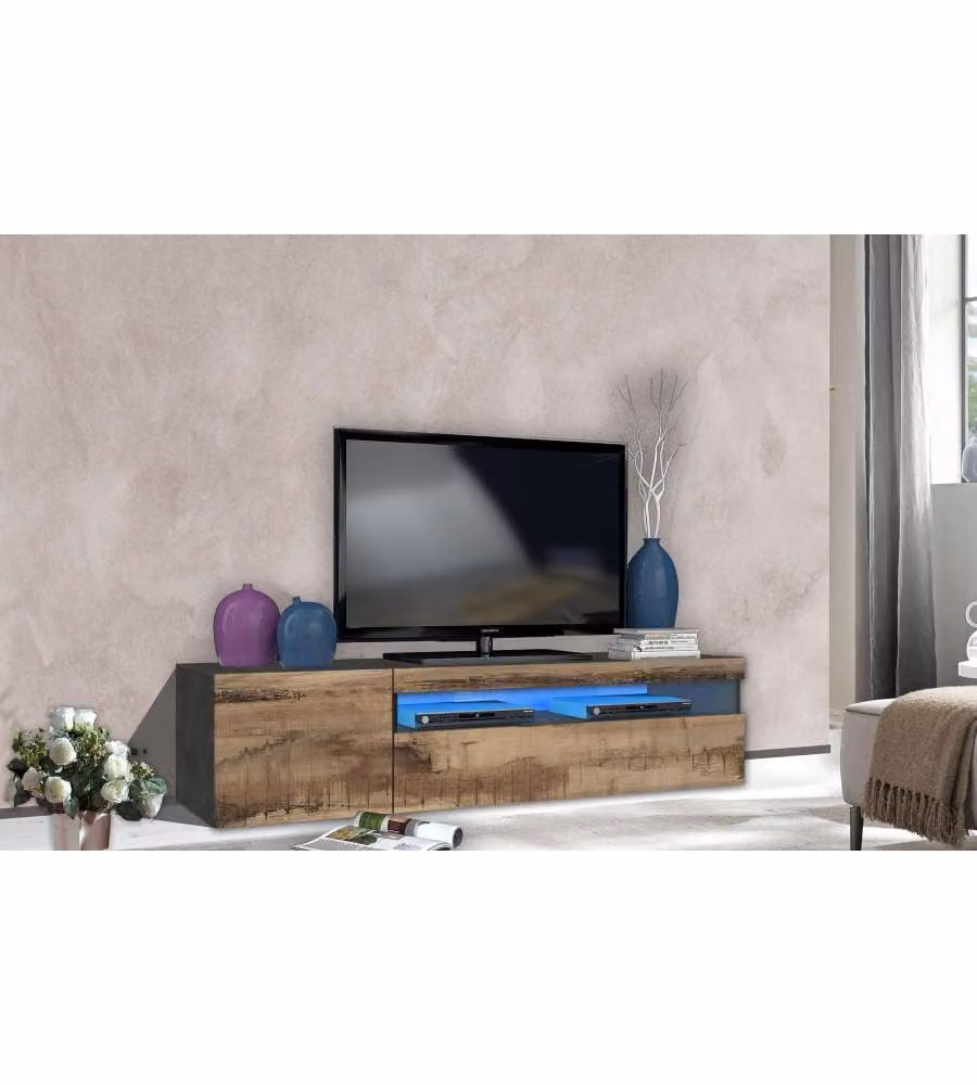 Porta TV Daiquiri Web Furniture con 1 anta e anta ribalta in ardesia e acero, L: 150 cm, P: 40 cm, H: 36,5 cm – 1