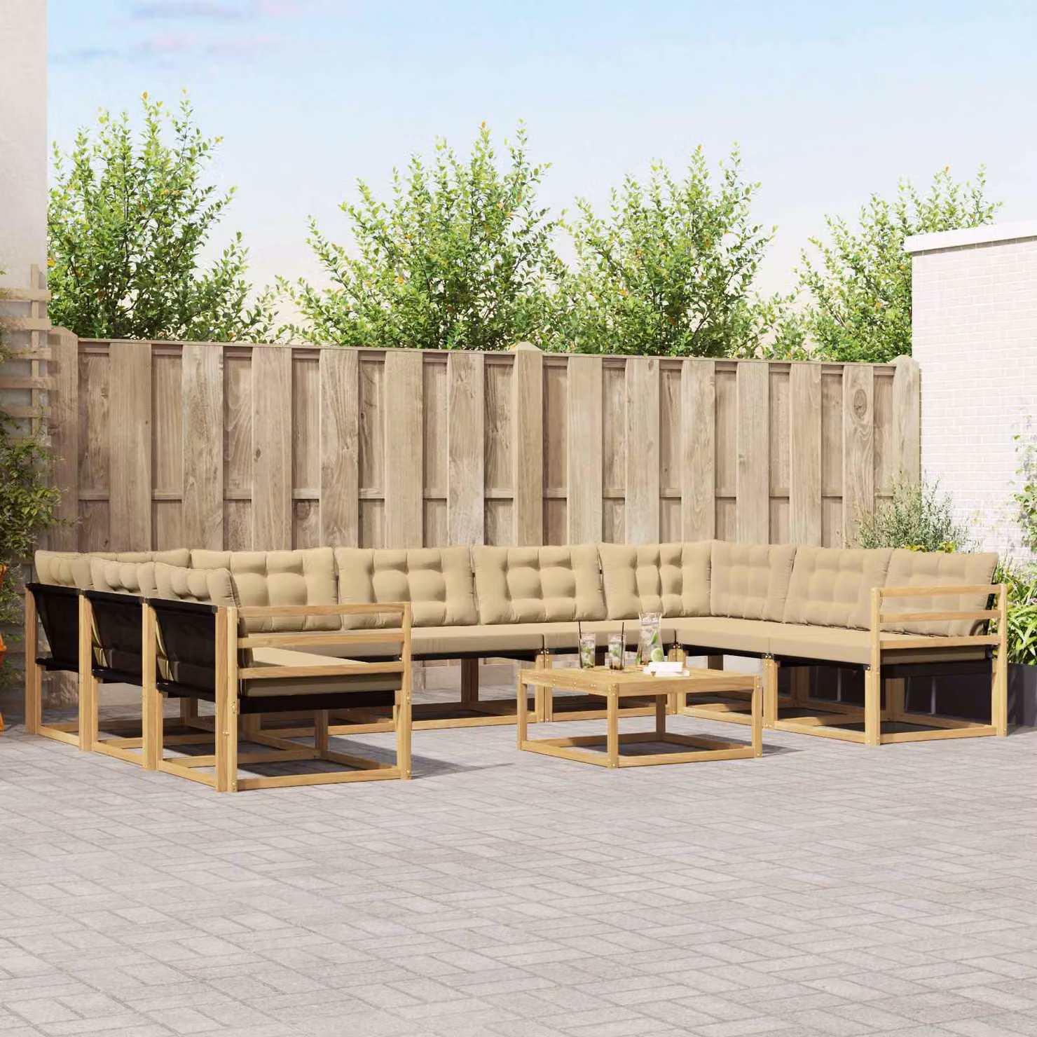 Set di divani da esterno vidaXL 10 pezzi in legno di acacia con cuscini bianco e beige