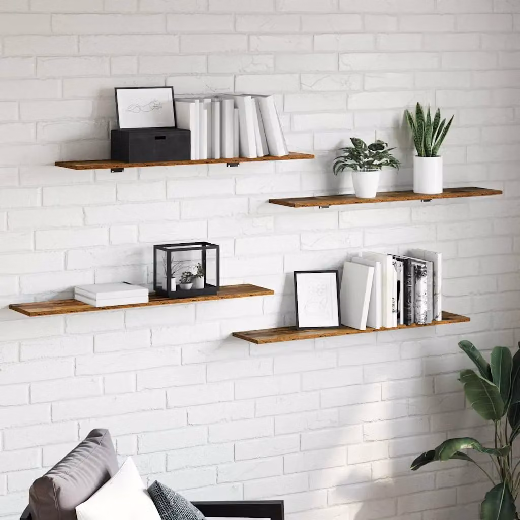 Set di 4 scaffali a parete vidaXL in legno ingegnerizzato marrone, L 100 cm x P 20 cm x H 1,5 cm
