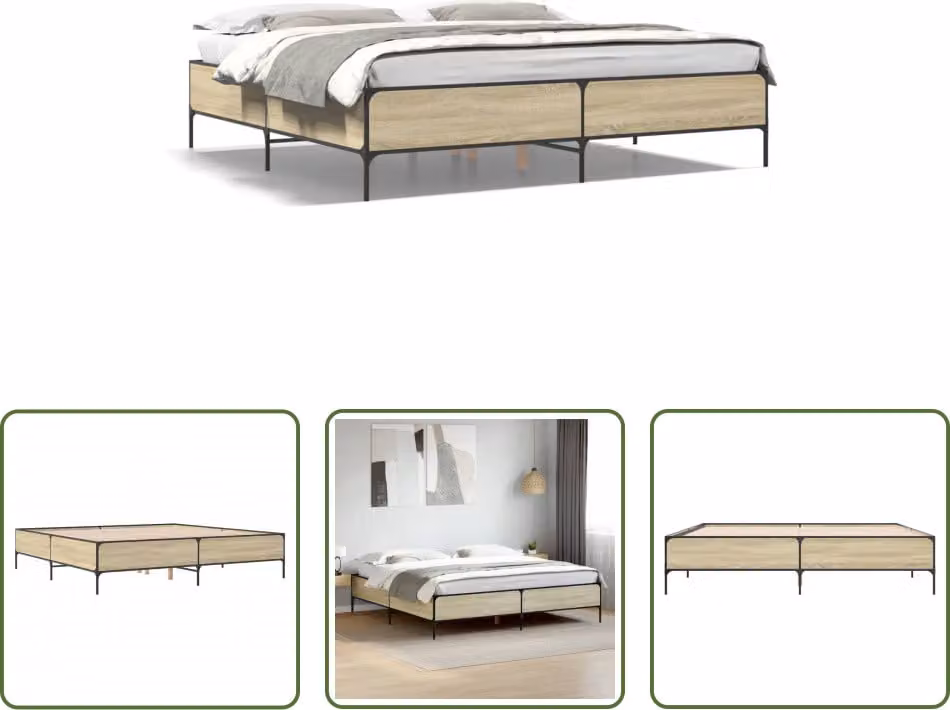 The Living Store Struttura per letto rovere Sonoma 200x200 cm in legno e metallo