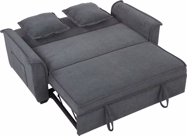 Divano Letto a 2 Posti HOMCOM con Schienale Regolabile e 2 Cuscini, Grigio, L: 168 cm, P: 85 cm, H: 86 cm – 1