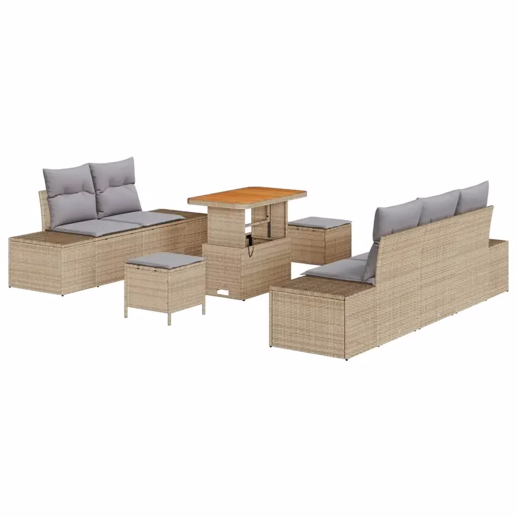 Set Divano da Giardino vidaXL 8 Pezzi Beige con Cuscini e Tavolino in Poly Rattan e Acciaio – 2