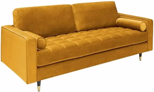 Divano 3 posti KOLIRI Meublorama giallo in velluto con struttura in legno massiccio L: 220 cm, P: 90 cm, H: 66 cm – 1