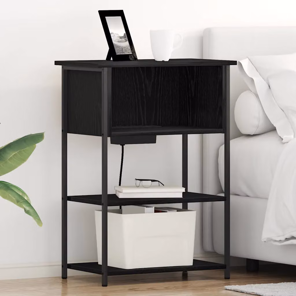 Armadio da Notte vidaXL in MDF e Metallo, Rovere Nero, L 55 cm x P 31 cm x H 76 cm