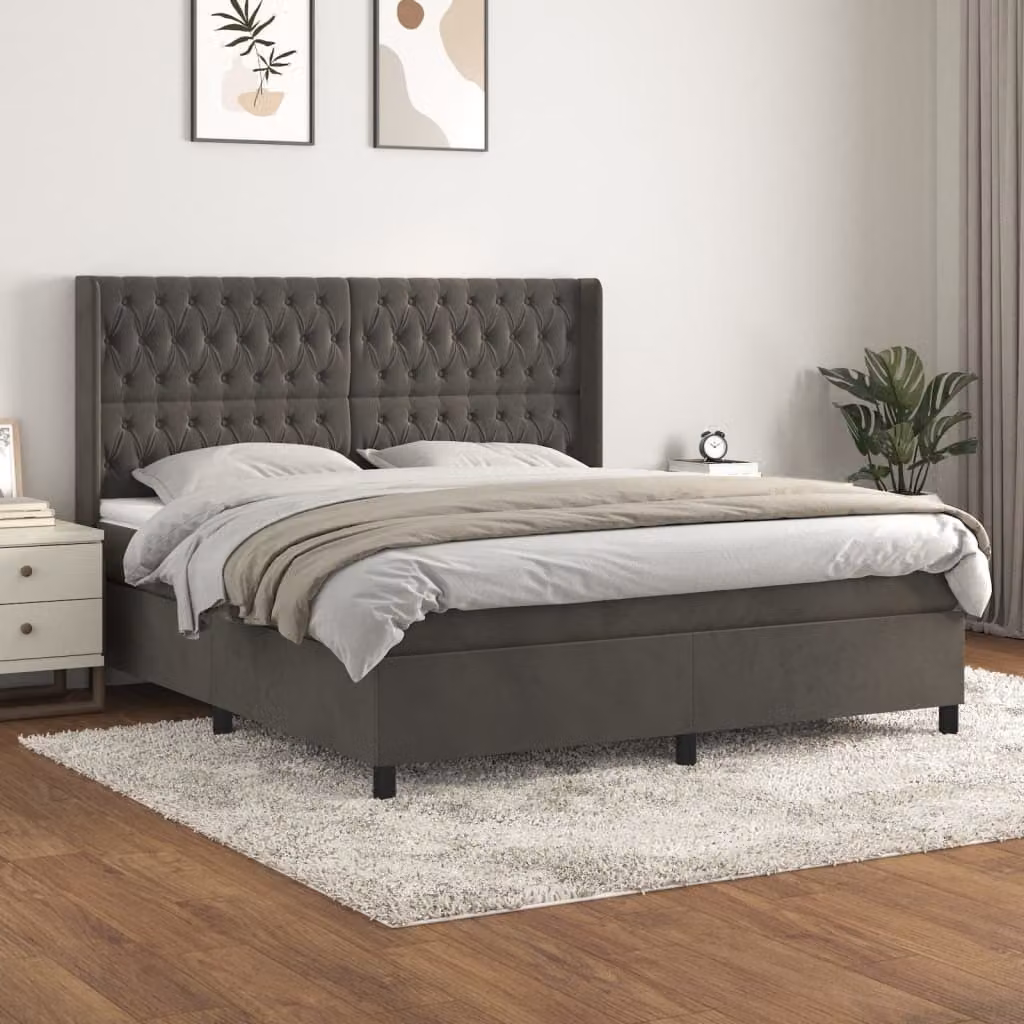 The Living Store Letto a molle con materasso grigio scuro 180x200 cm in velluto