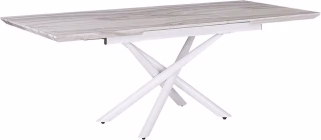 Tavolo da Pranzo Rettangolare Allungabile Beliani con Piano in MDF Effetto Marmo e Gambe in Metallo Bianche, Stile Glamour, L/P: 160/200 x 90 cm