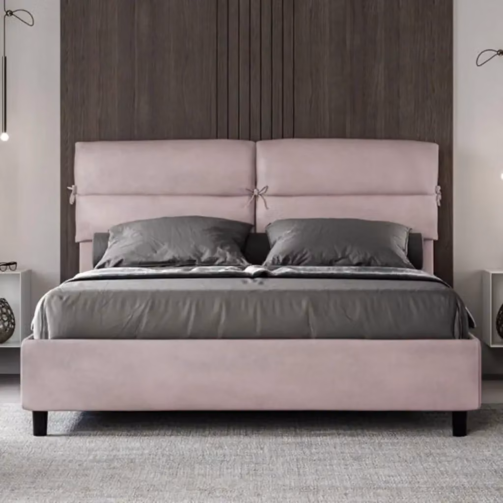 Letto matrimoniale contenitore imbottito Ityhome in microfibra colore glicine L: 170 cm, P: 220 cm, H: 110 cm – 2