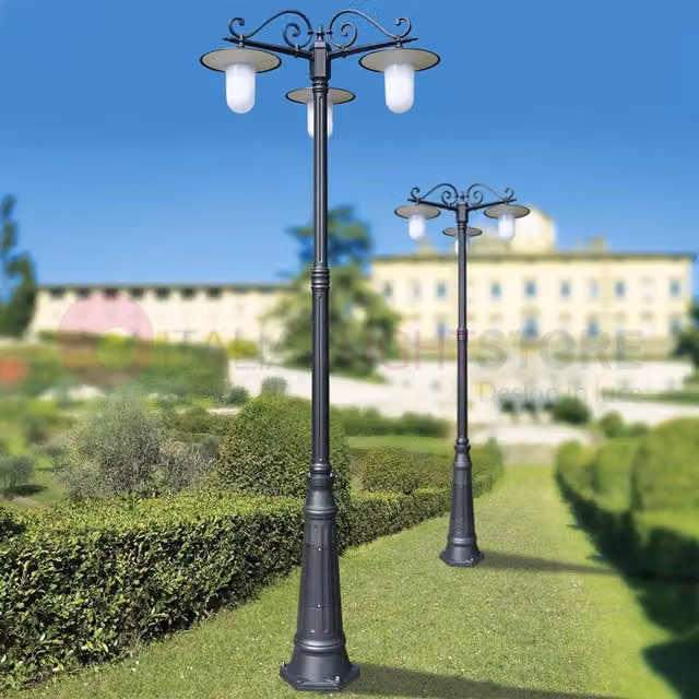 Lampione da esterno Iris Luce Linea Garden KAIROS colore antracite con 3 luci LED e piattini d.30, Altezza: 260 cm