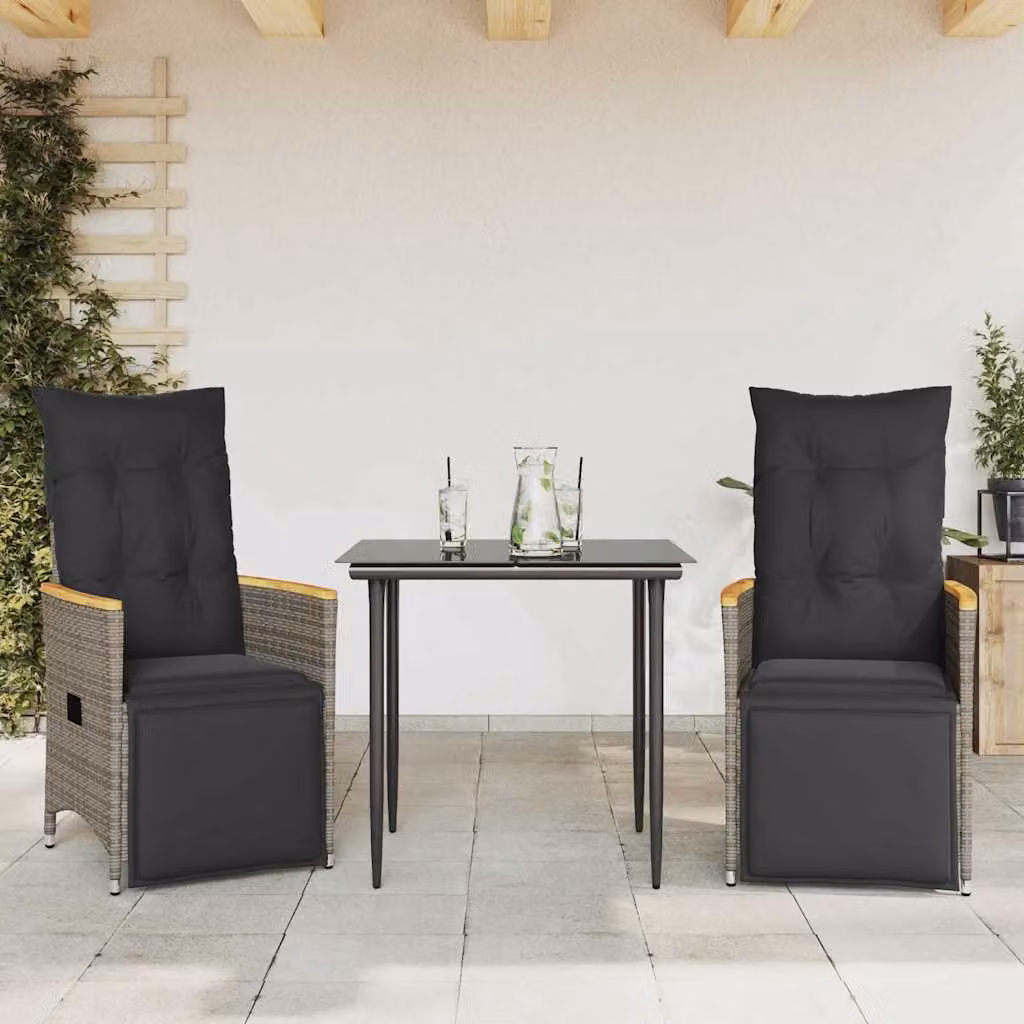 vidaXL Sedie da Giardino Reclinabili 2 pz e Cuscini Grigio Polyrattan