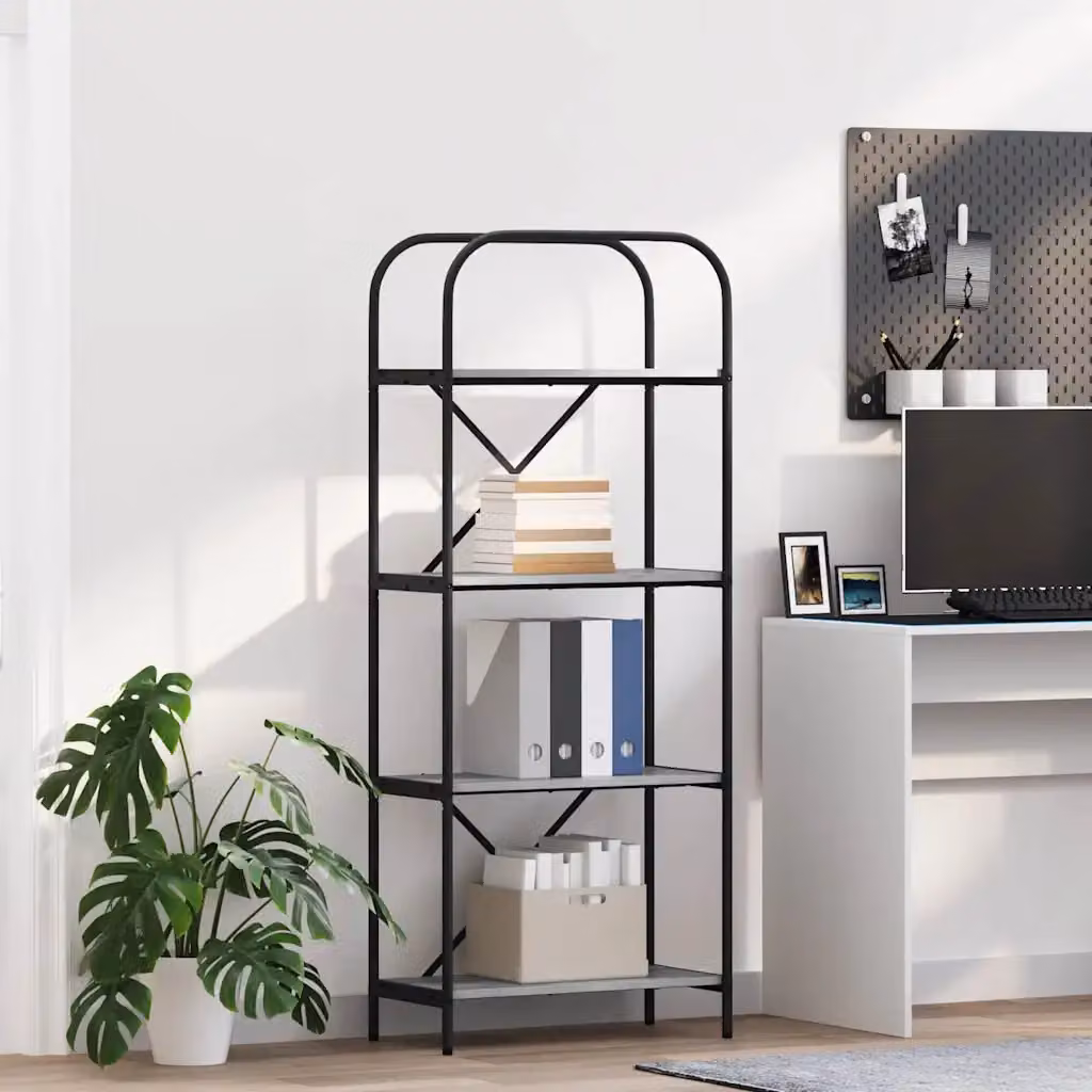 Libreria moderna vidaXL a 4 livelli in legno e metallo, L 60 cm x P 30 cm x H 146 cm, disponibile in nero o grigio
