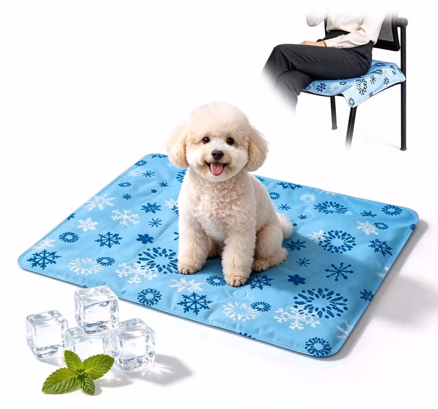 Tappetino refrigerante per gatti e piccoli cani, 50x60 cm, con tecnologia acqua-gel, colore blu