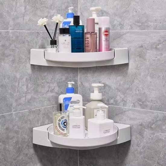 Organizzatore per Bagno a 2 Pezzi con Adesivo Autoattacco, Scaffale di Angolo Rotativo 360° Senza Forare con Supporto per Shampoo per Scaffale di Doccia