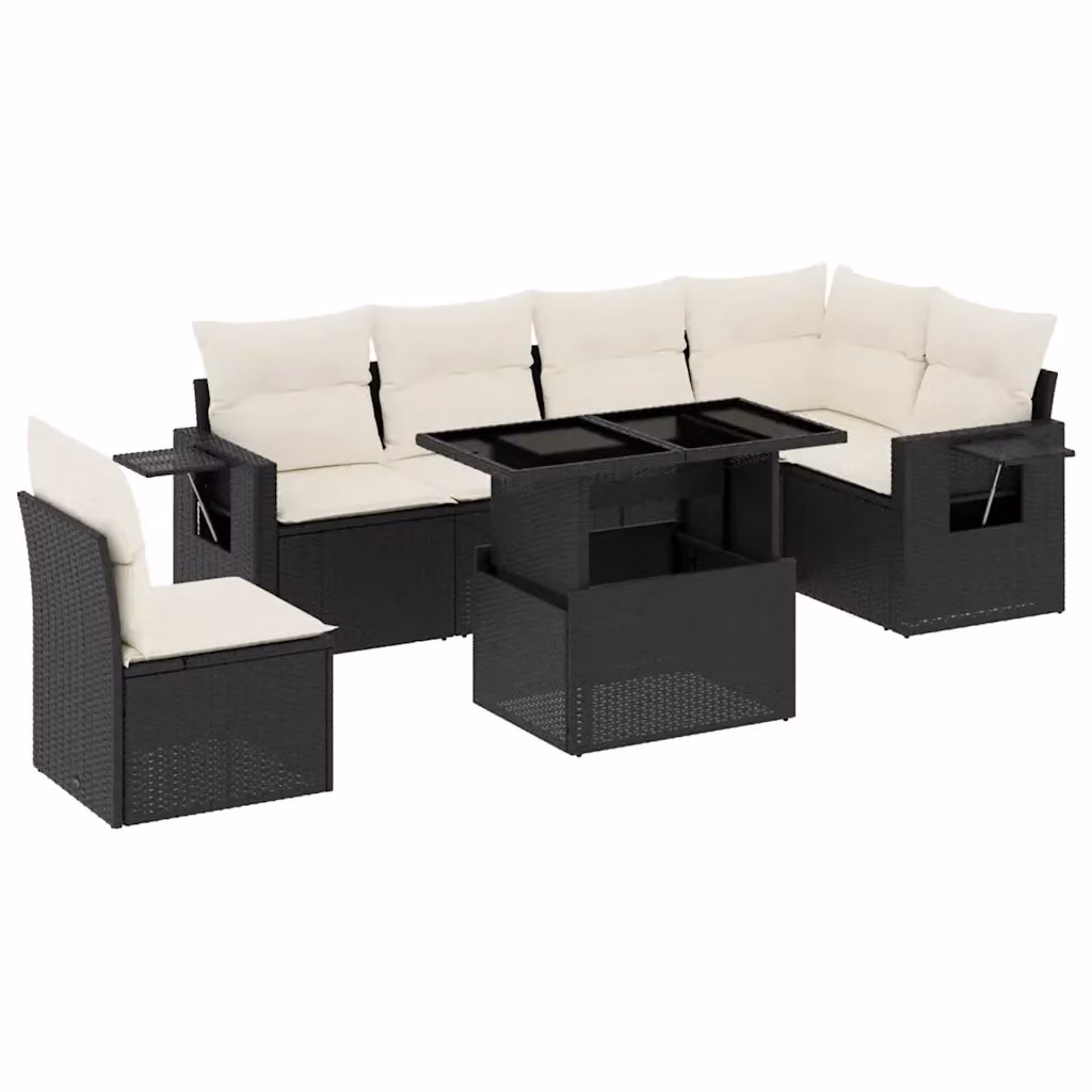 Set Divani da Giardino a L vidaXL in Polyrattan Nero con 7 Cuscini e Tavolino da Esterno – 2