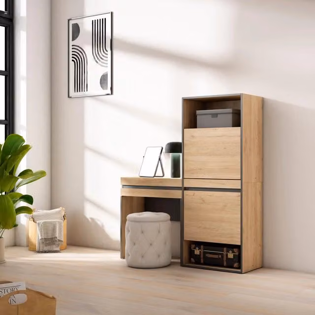Scarpiera, 130x35x145cm, Camera da letto, Tavolo da toeletta, colore Rovere RF3535