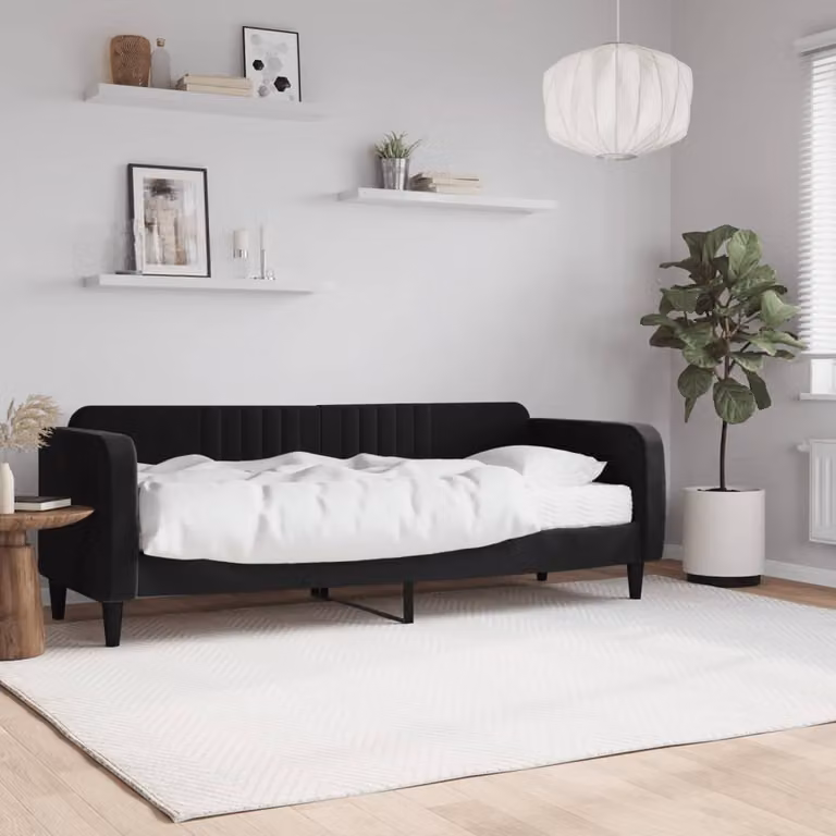 vidaXL Divano Letto in Velluto Nero con Materasso L/P/H: 200 x 80 x 75 cm